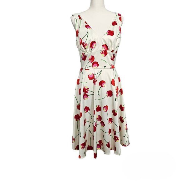 Tatyana Cherry V Neck Sleeveless Retro Midi Swing Dress - Picture 12 of 14